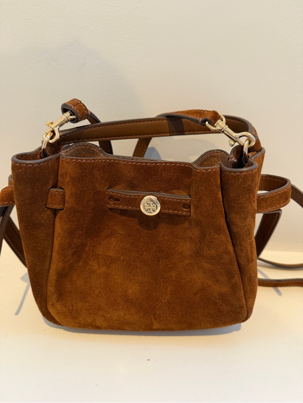 Tory Burch Romy Brown Suede Crossbody Bag